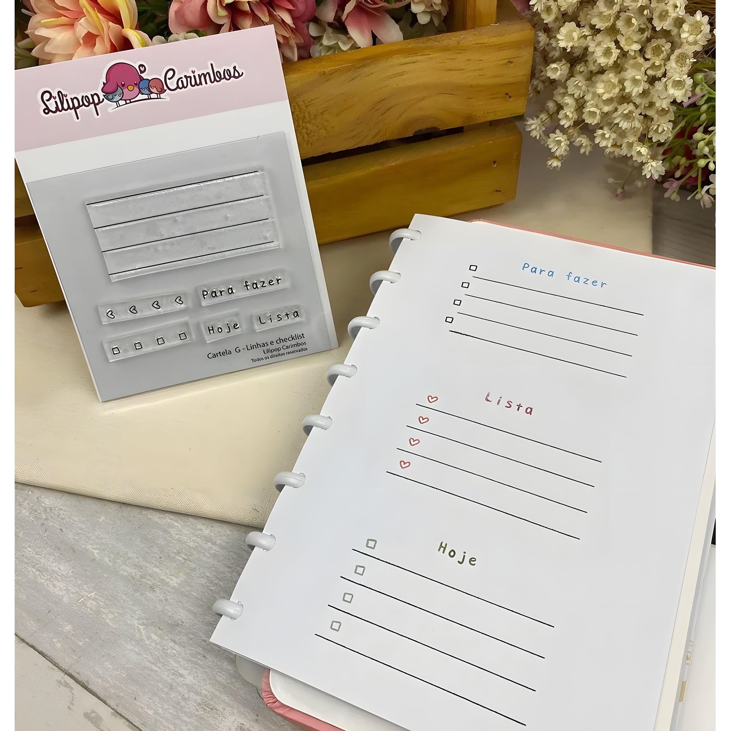 Kit Carimbos G Linhas e Checklist Scrapbook Planner - Lilipop