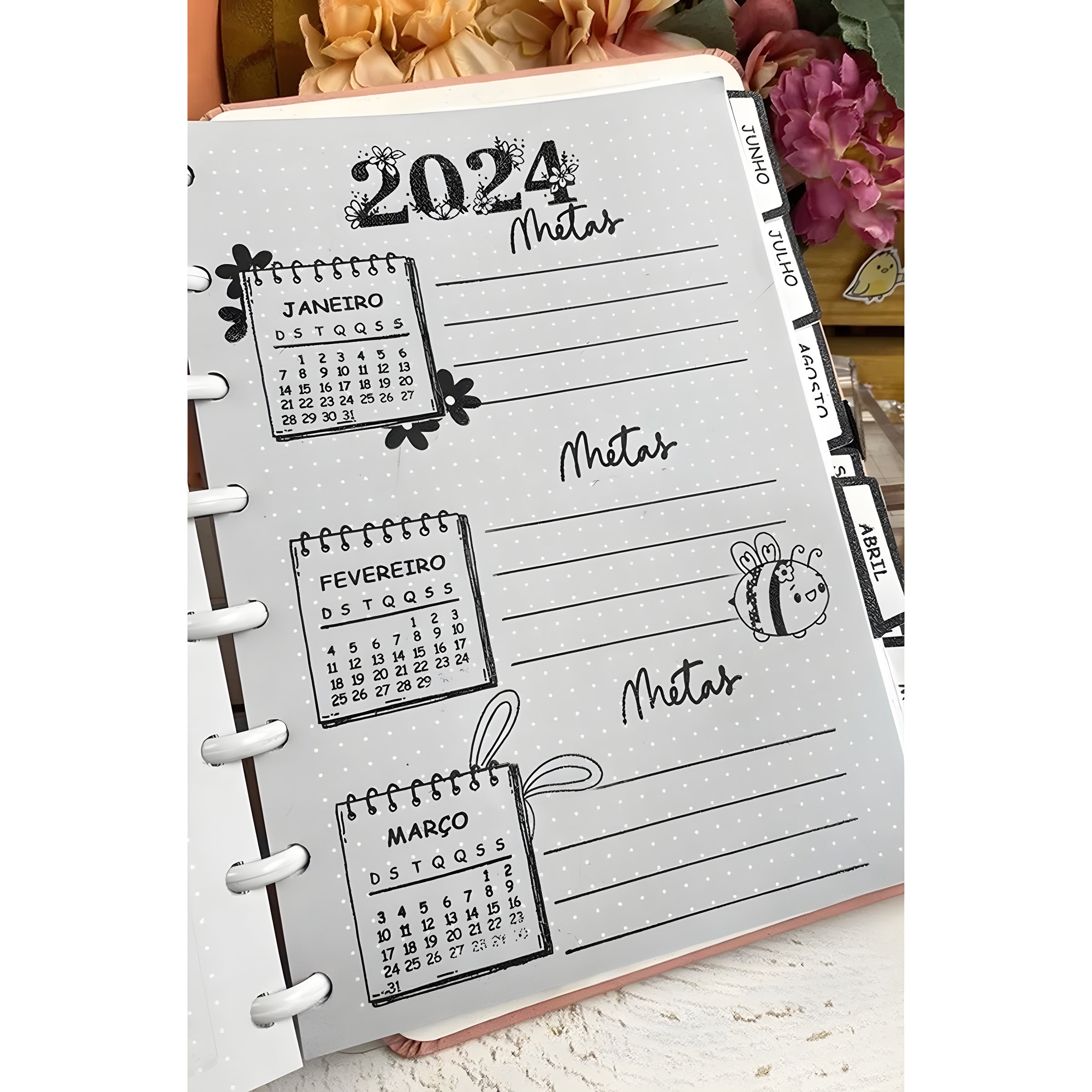 Kit Carimbos G Linhas e Checklist Scrapbook Planner - Lilipop