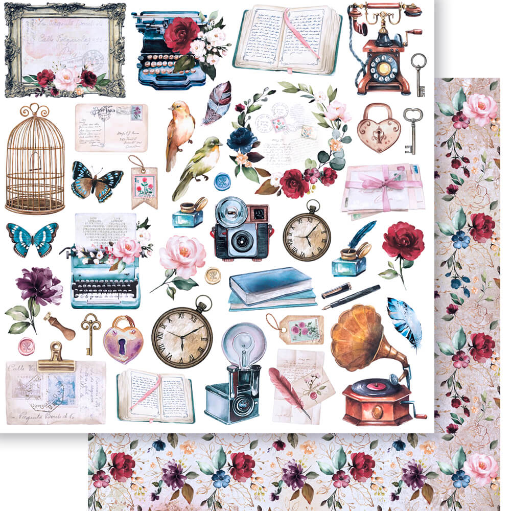 Papel para Scrapbook Dupla Face Coleção Memorias Vintage 30,5x30,5cm para Scrapbook e Papelaria Criativa Sd-1256 - Litoarte