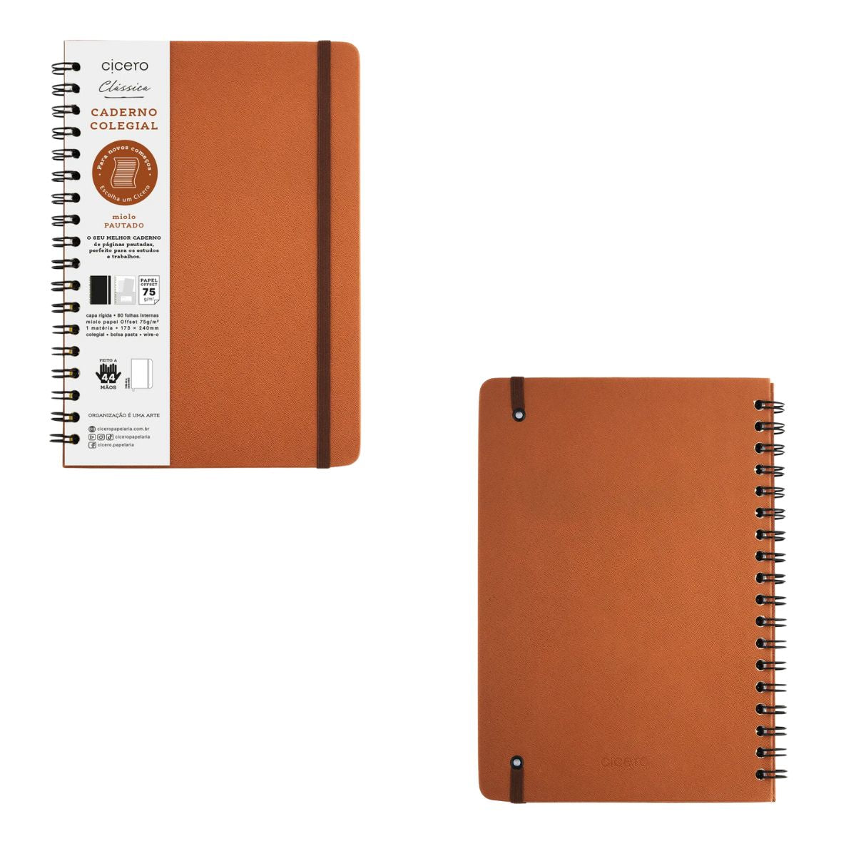 Caderno Colegial Espiral Cicero 17,3x24cm 80 Folhas Pautado - Clássica Caramelo