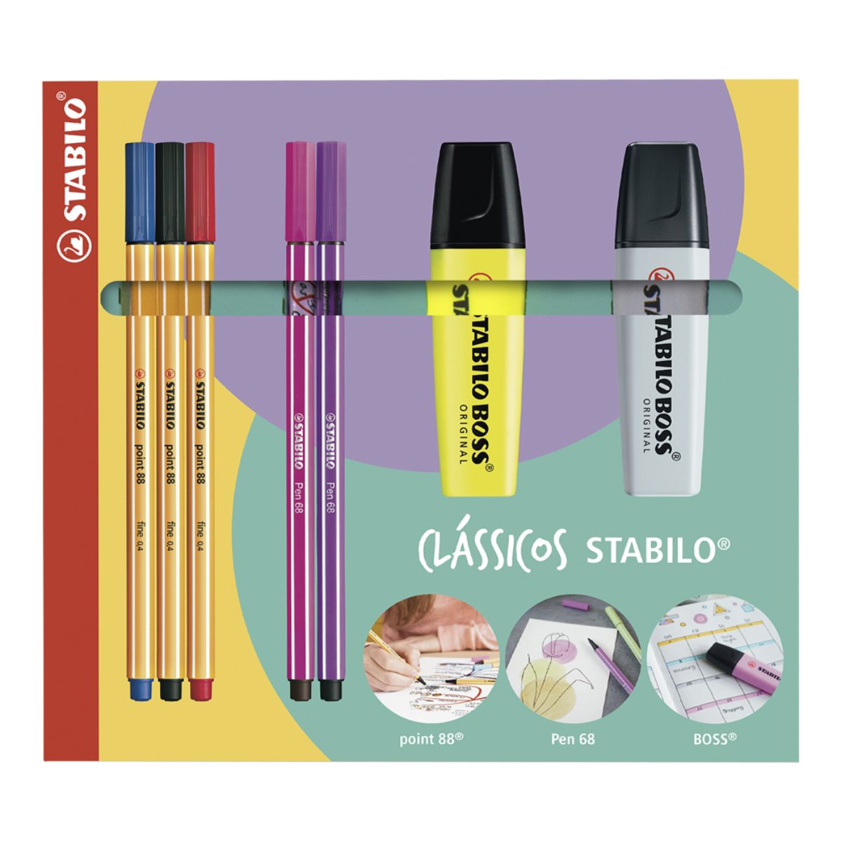 Estojo de Caneta e Marcador Classicos Stabilo com 07 Peças