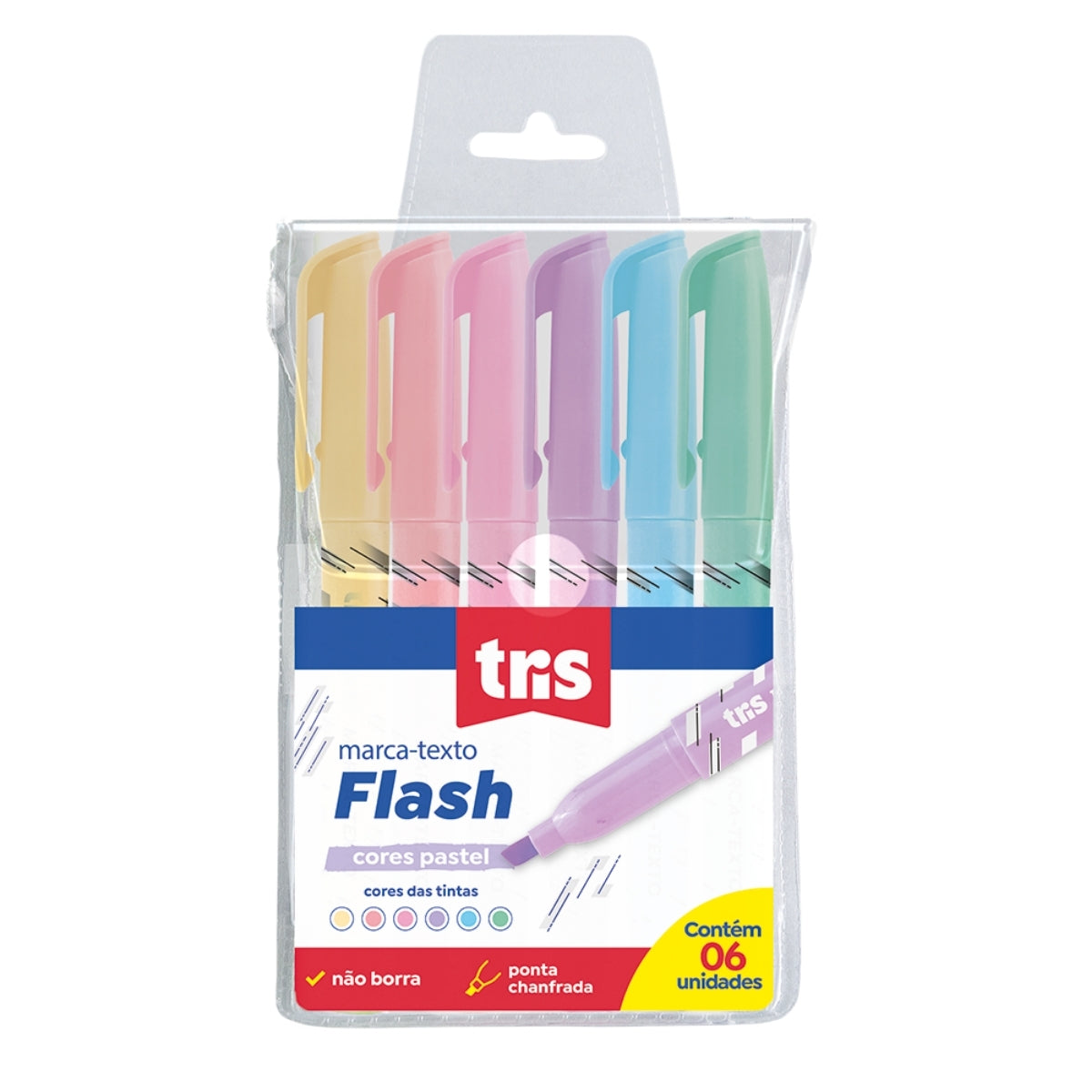 Estojo Marca Texto Flash Pastel com 6 Cores - Tris