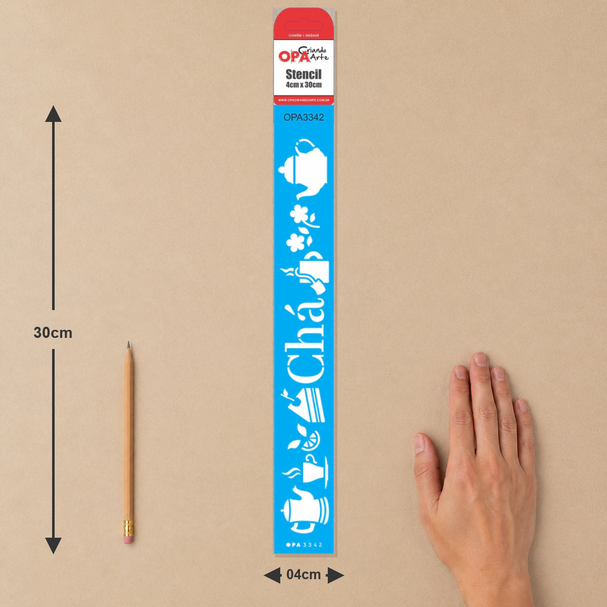 Stencil Culinária Chá 4x30cm para Pintura Decorativa e Artesanato 3342 - Opa