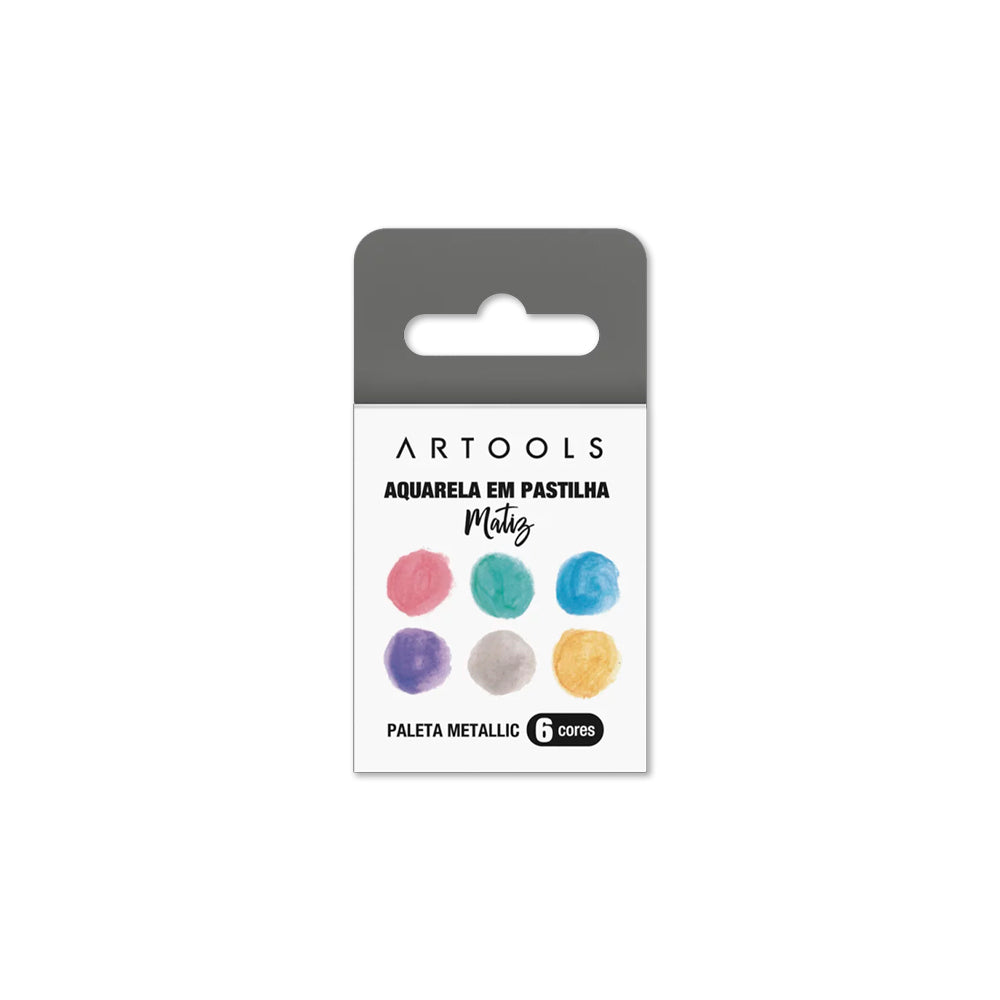 Estojo Tinta Aquarela em Pastilha Matiz com 6 Cores Metallic Artools 620374  