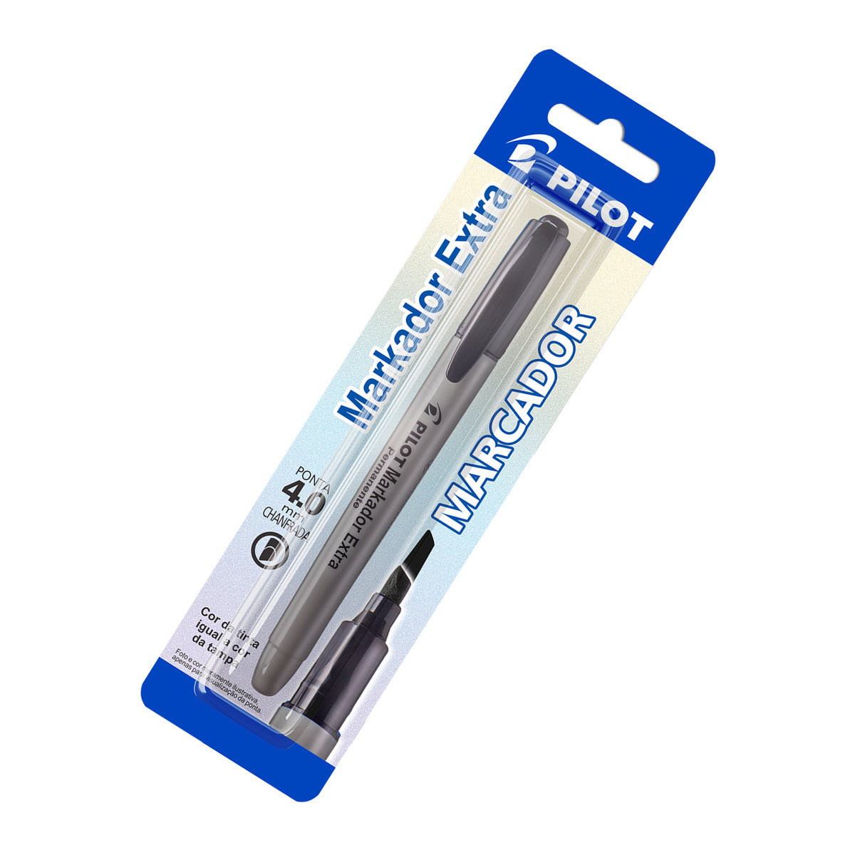 Marcador Permanente Extra Preto Ponta Chanfrada 4,0mm para Papel, Plástico, Vidro e Metal - Pilot