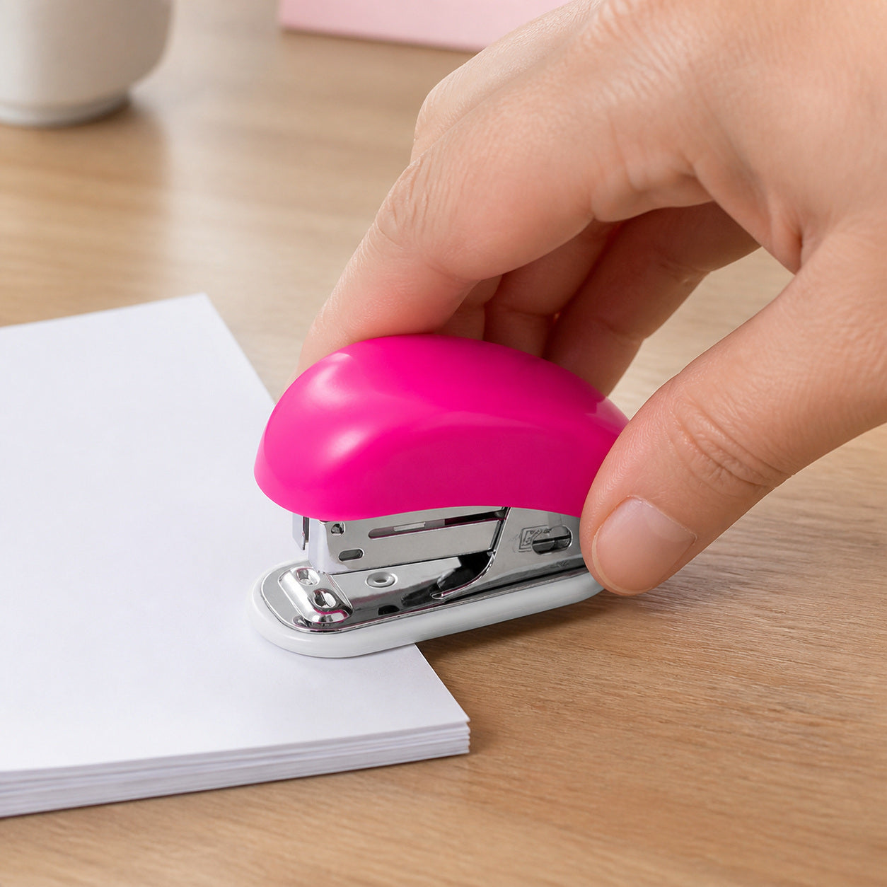 Mini Grampeador Rosa 24/6 26/6 com Grampos para Papel - Brw