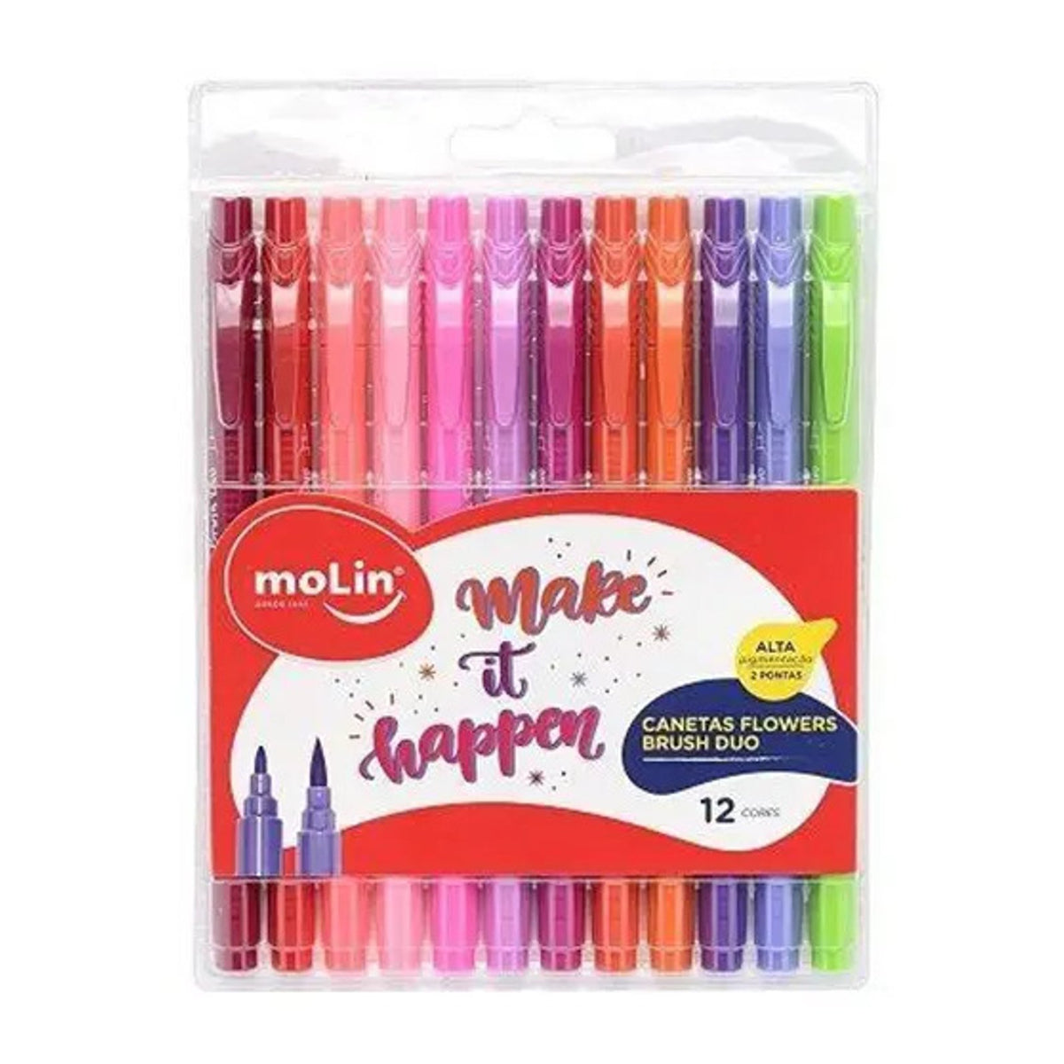 Caneta Brush Duo Flowers Estojo com 12 Cores - Molin