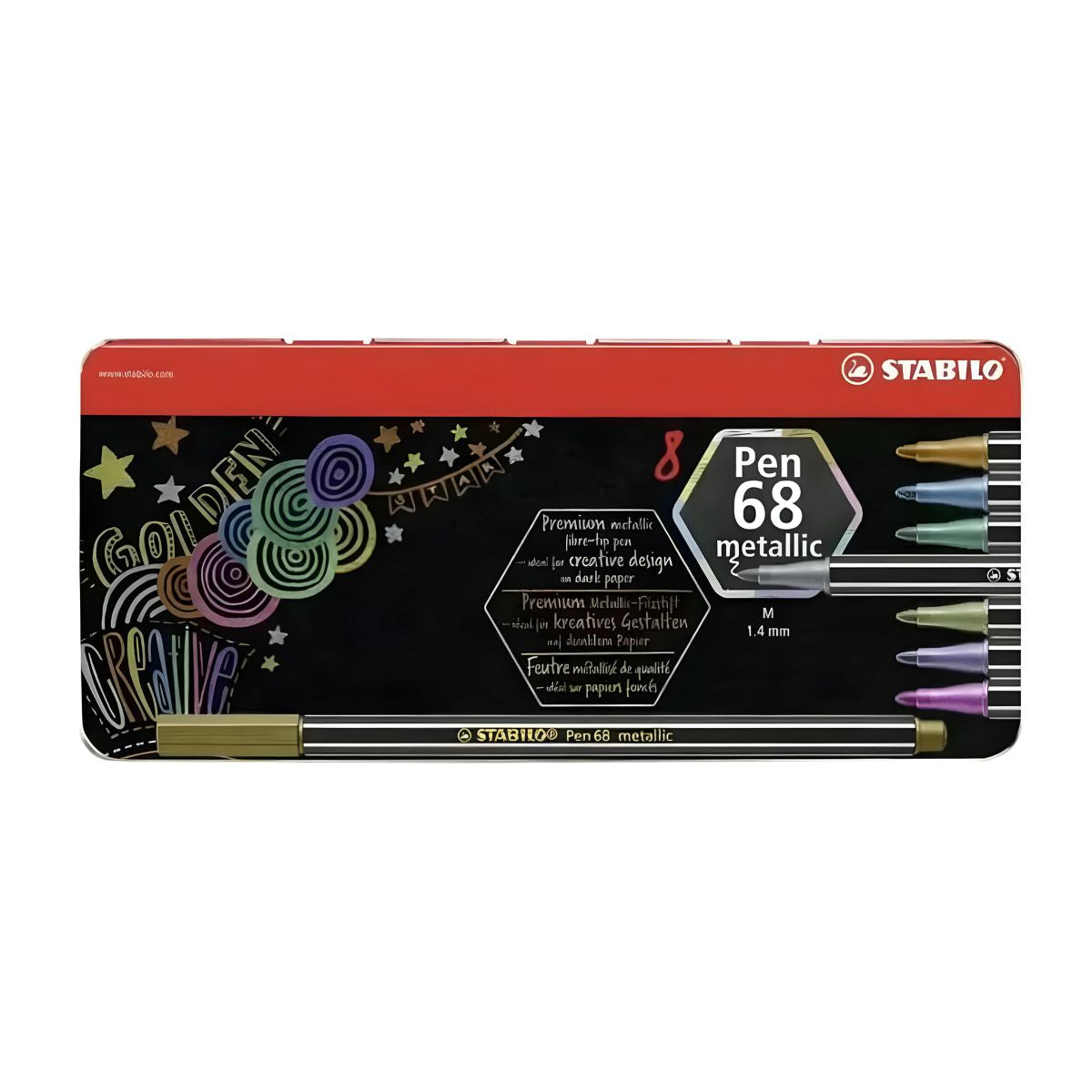 Estojo de Caneta Multiuso Pen 68 Aquarelável Stabilo 1.4Mm com 08 Cores Metallic