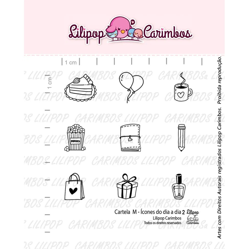 Cartela de Carimbos Ícones do Dia a Dia 2 em Fotopolímero para Artesanato e Scrapbook - Lilipop