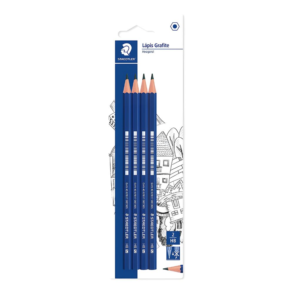 Estojo de Lápis Grafite Staedtler Hexagonal Hb com 4 Unidades