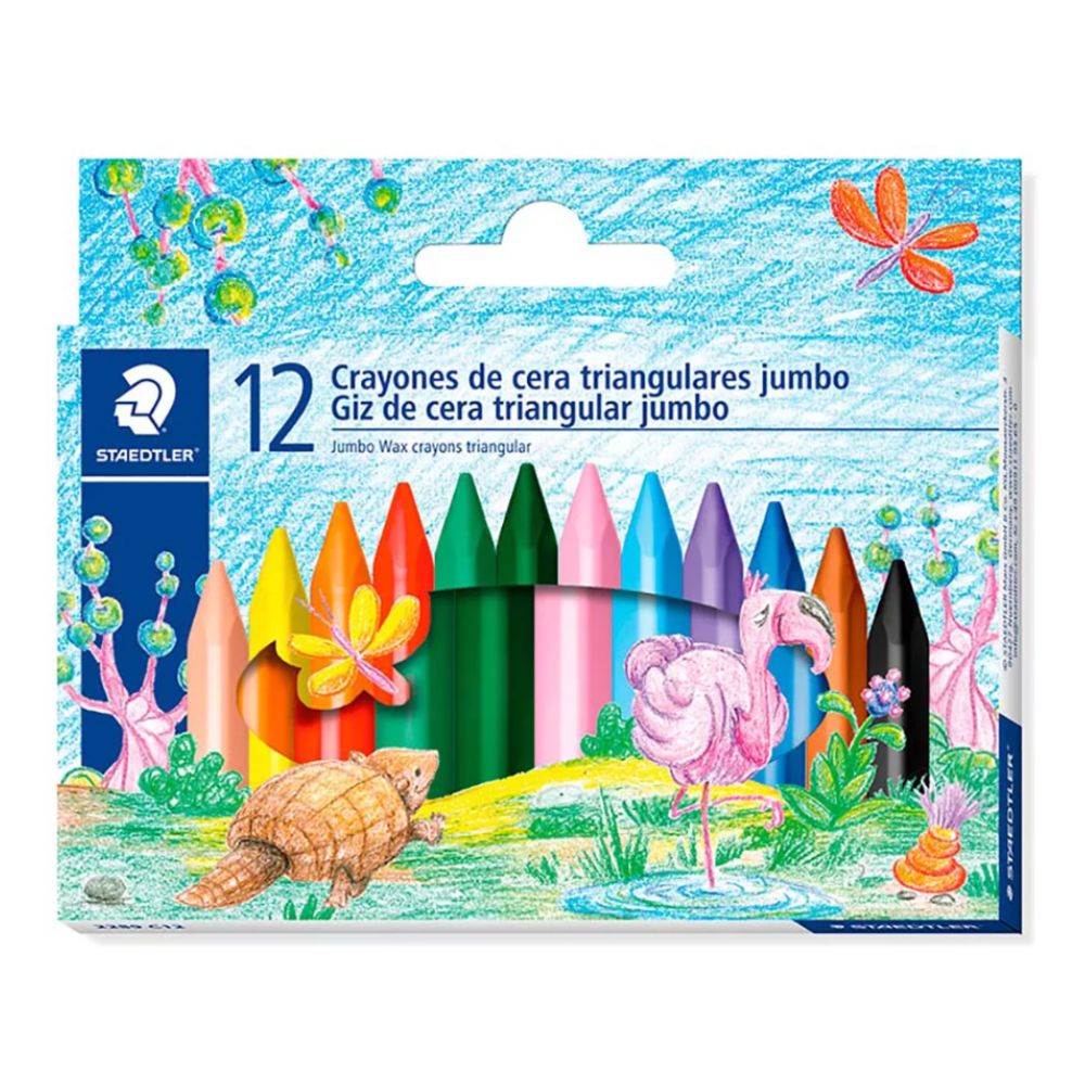 Estojo de Giz de Cera Staedtler com 12 Cores Triangular Jumbo
