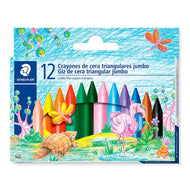 Estojo de Giz de Cera Staedtler com 12 Cores Triangular Jumbo