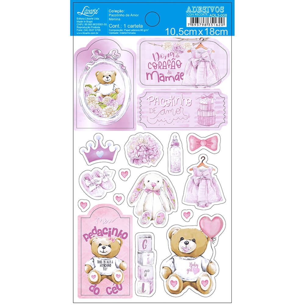 Adesivo com Recorte Coleção Pacotinho de Amor Menina 10,5x18cm para Artesanato e Scrapbook Adl3-008 - Litoarte