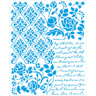 Stencil Retangular Coleção Memorias Vintage Arabesco Texto e Flores 20x25cm para Pintura Decorativa e Artesanato Str-251 - Litoarte