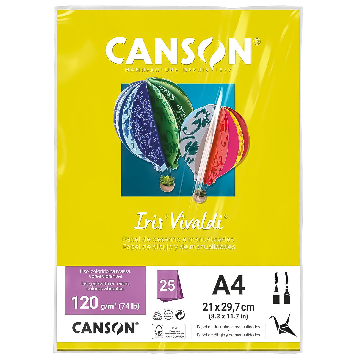 Papel Colorido Canson Iris Vivaldi A4 120 G/M² 25 Folhas Sulfite