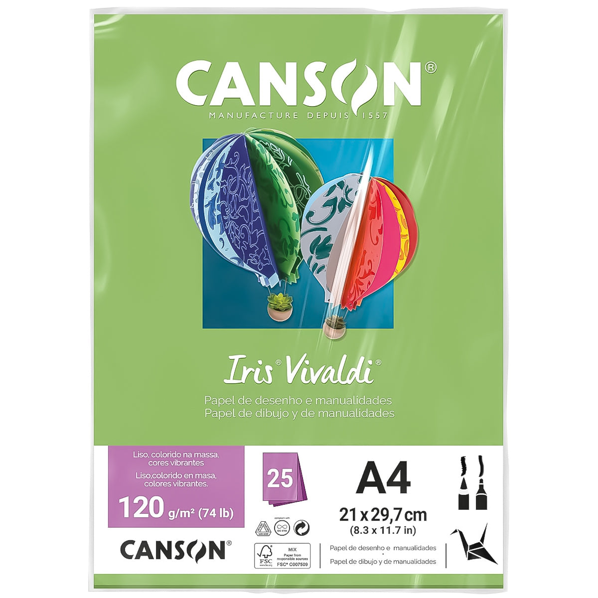 Papel Colorido Canson Iris Vivaldi A4 120 G/M² 25 Folhas Sulfite