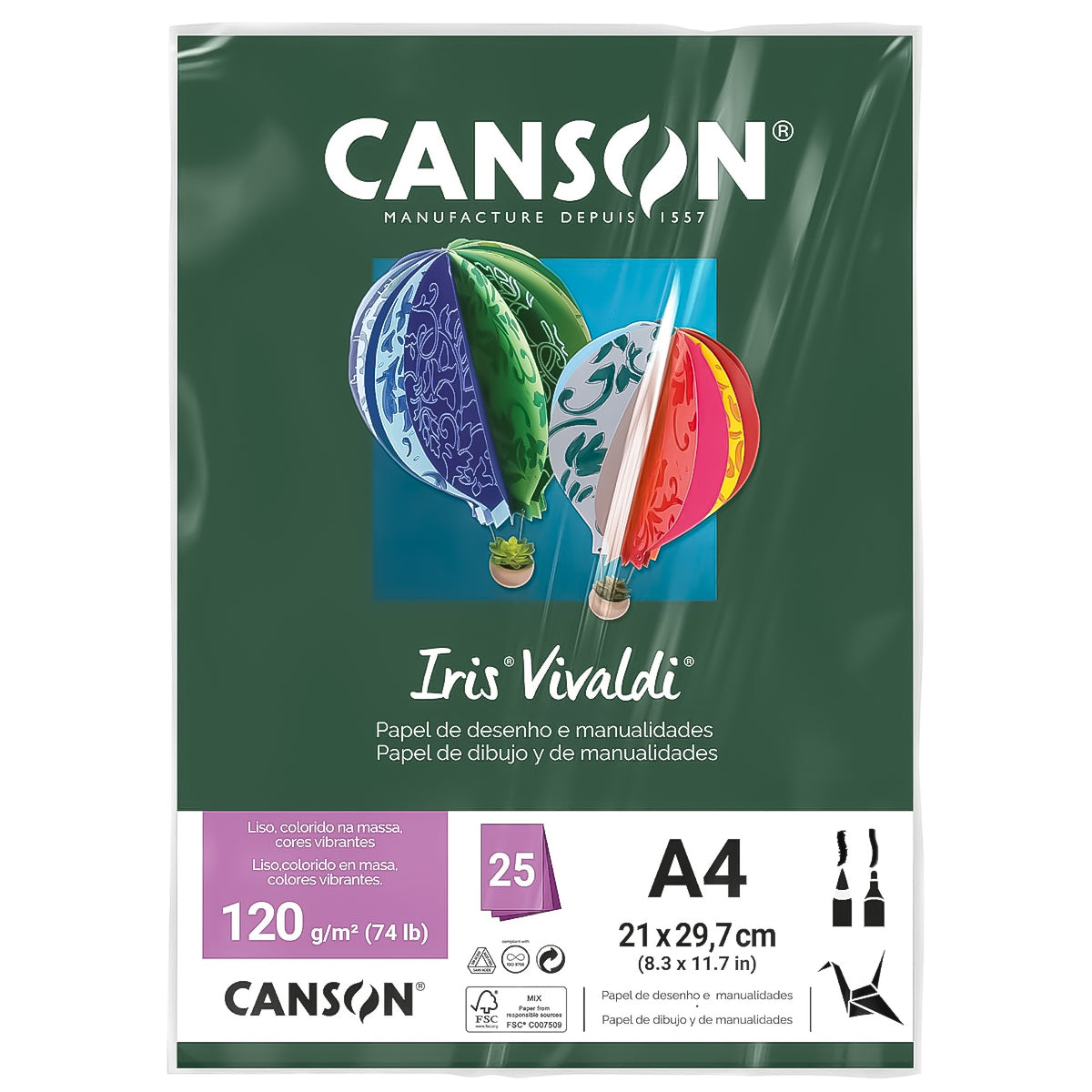 Papel Colorido Canson Iris Vivaldi A4 120 G/M² 25 Folhas Sulfite