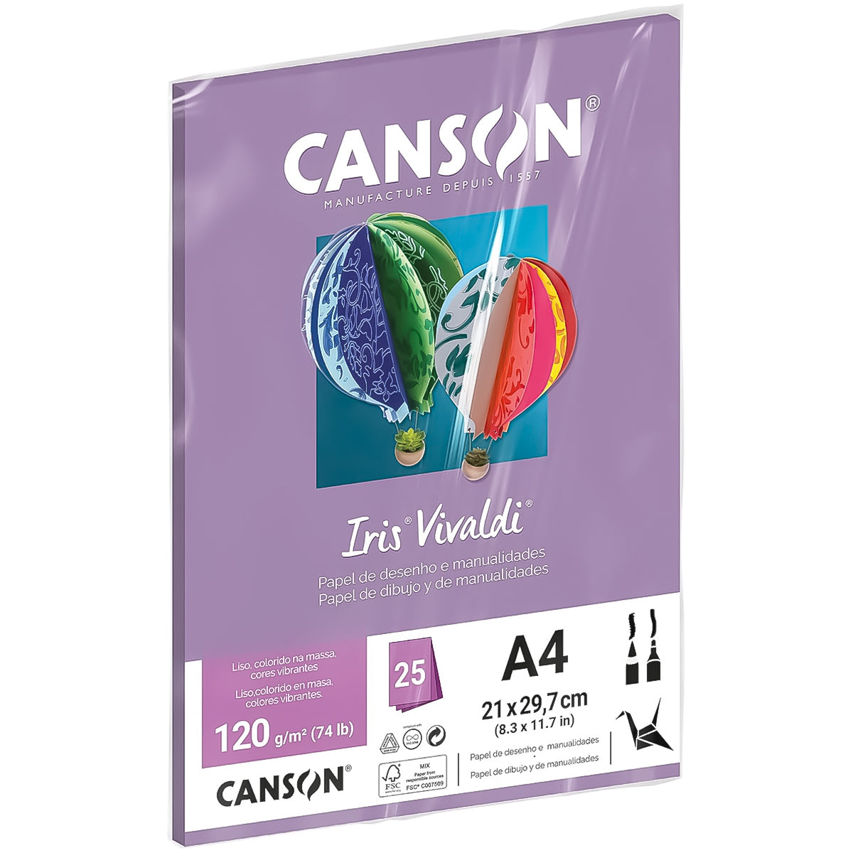 Papel Colorido Canson Iris Vivaldi A4 120 G/M² 25 Folhas Sulfite