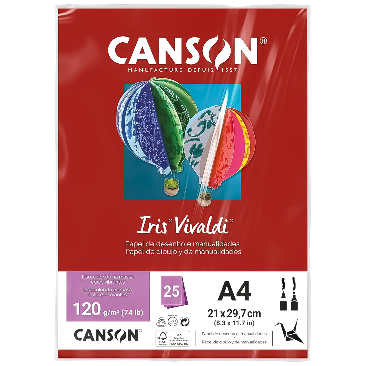 Papel Colorido Canson Iris Vivaldi A4 120 G/M² 25 Folhas Sulfite