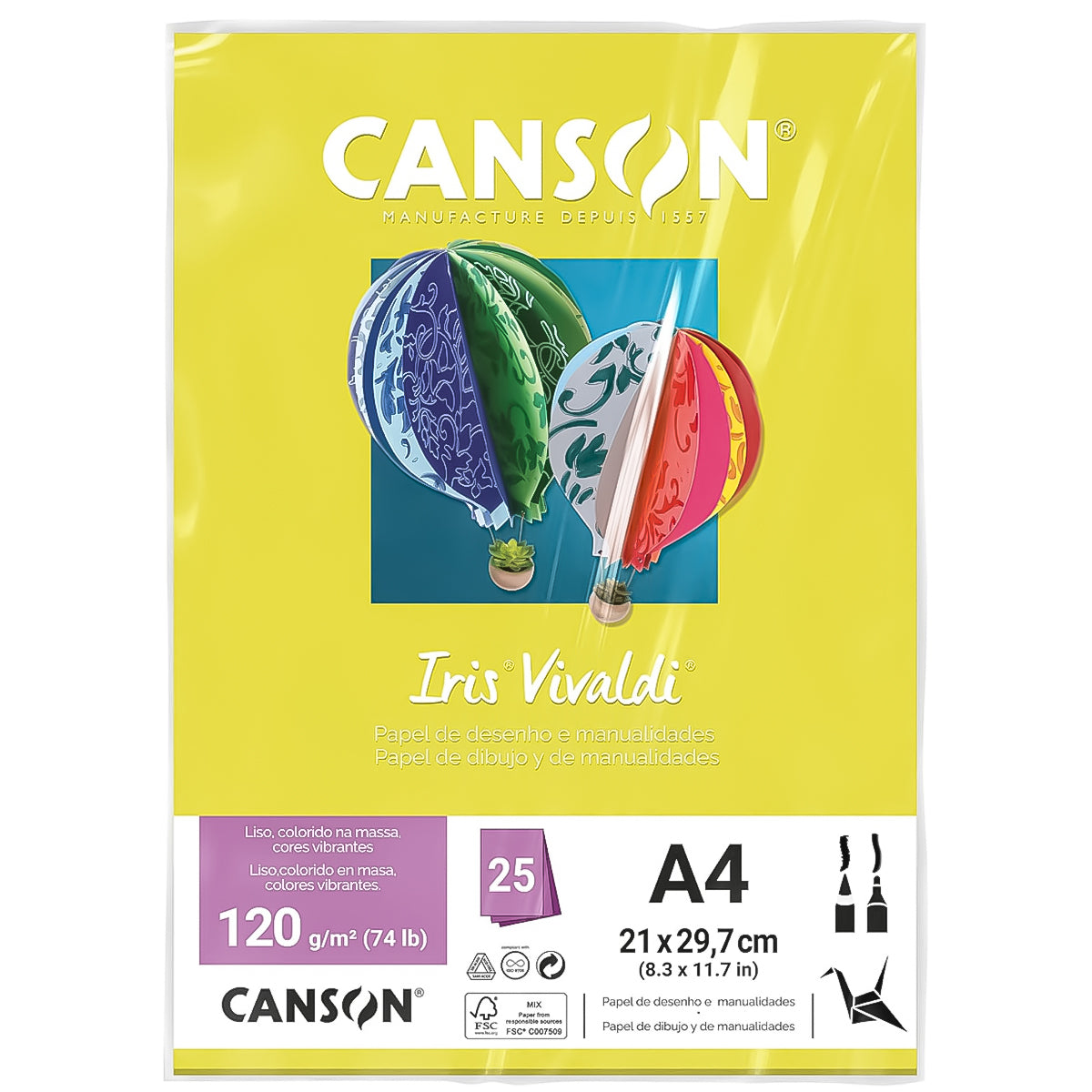 Papel Colorido Canson Iris Vivaldi A4 120 G/M² 25 Folhas Sulfite