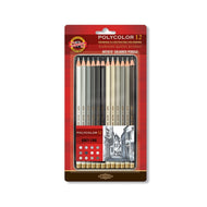 Estojo Metal Lápis de Cor Polycolor Tons Cinza 12 Cores - Koh-i-noor - 3822c