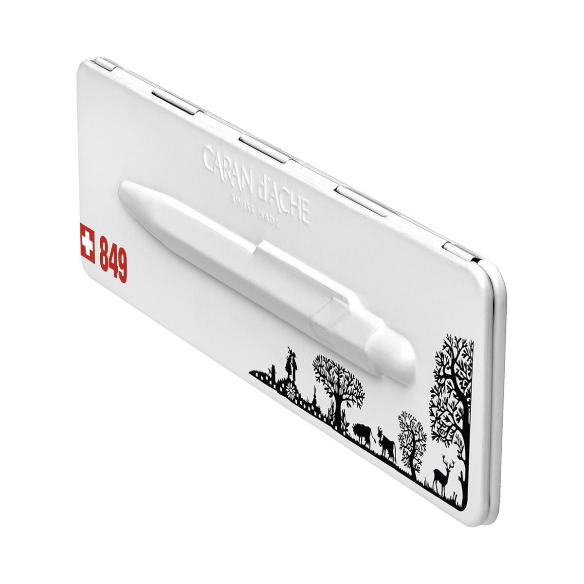 Caneta Esferográfica 849 Caran D'ache Popline com Estojo de Lata Papercutting