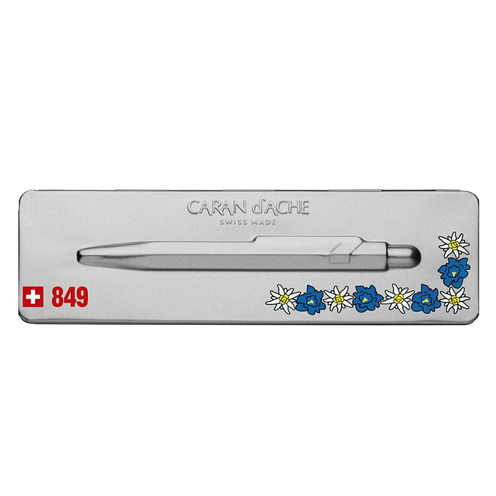Caneta Esferográfica 849 Caran D'ache Popline com Estojo de Lata Edelweiss