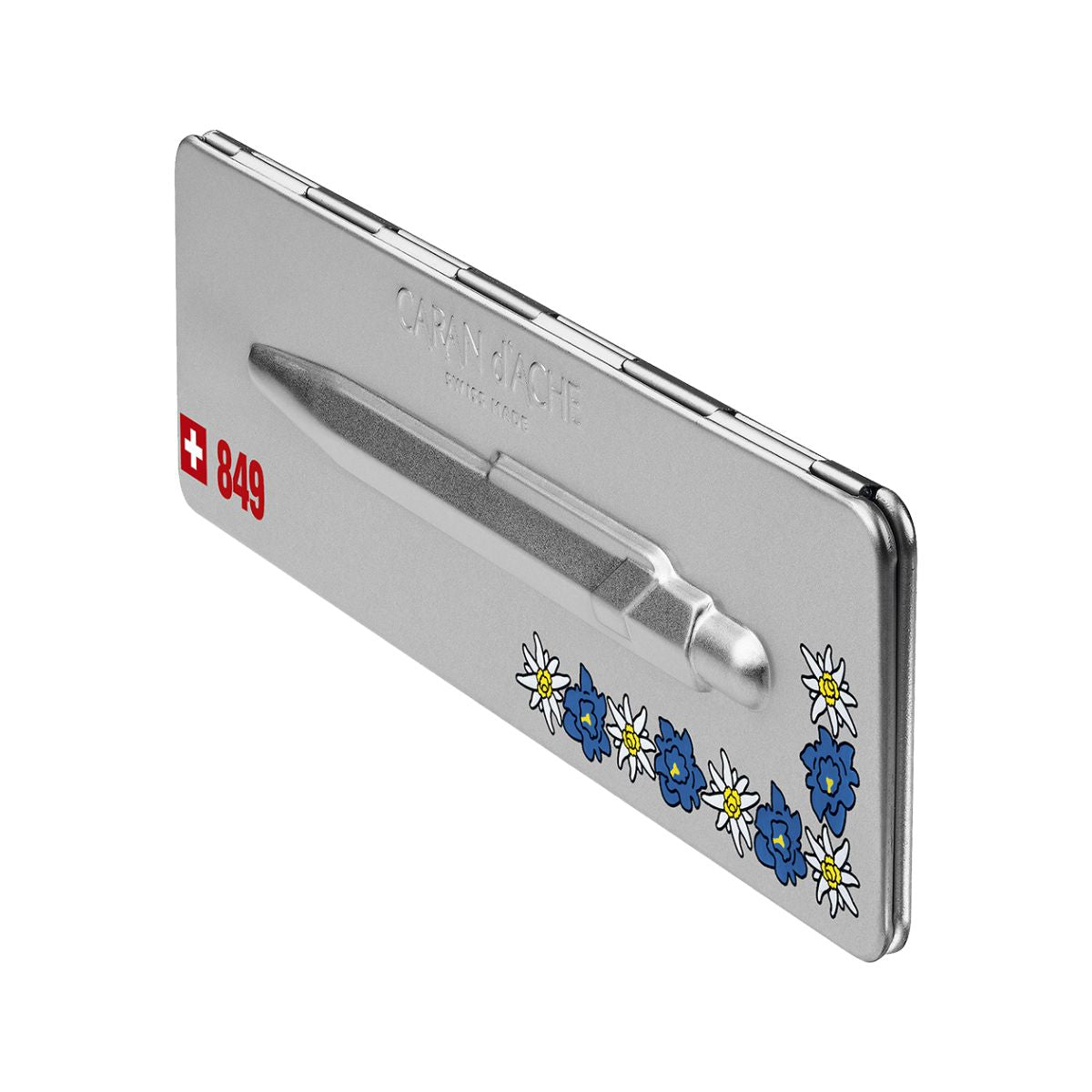 Caneta Esferográfica 849 Caran D'ache Popline com Estojo de Lata Edelweiss