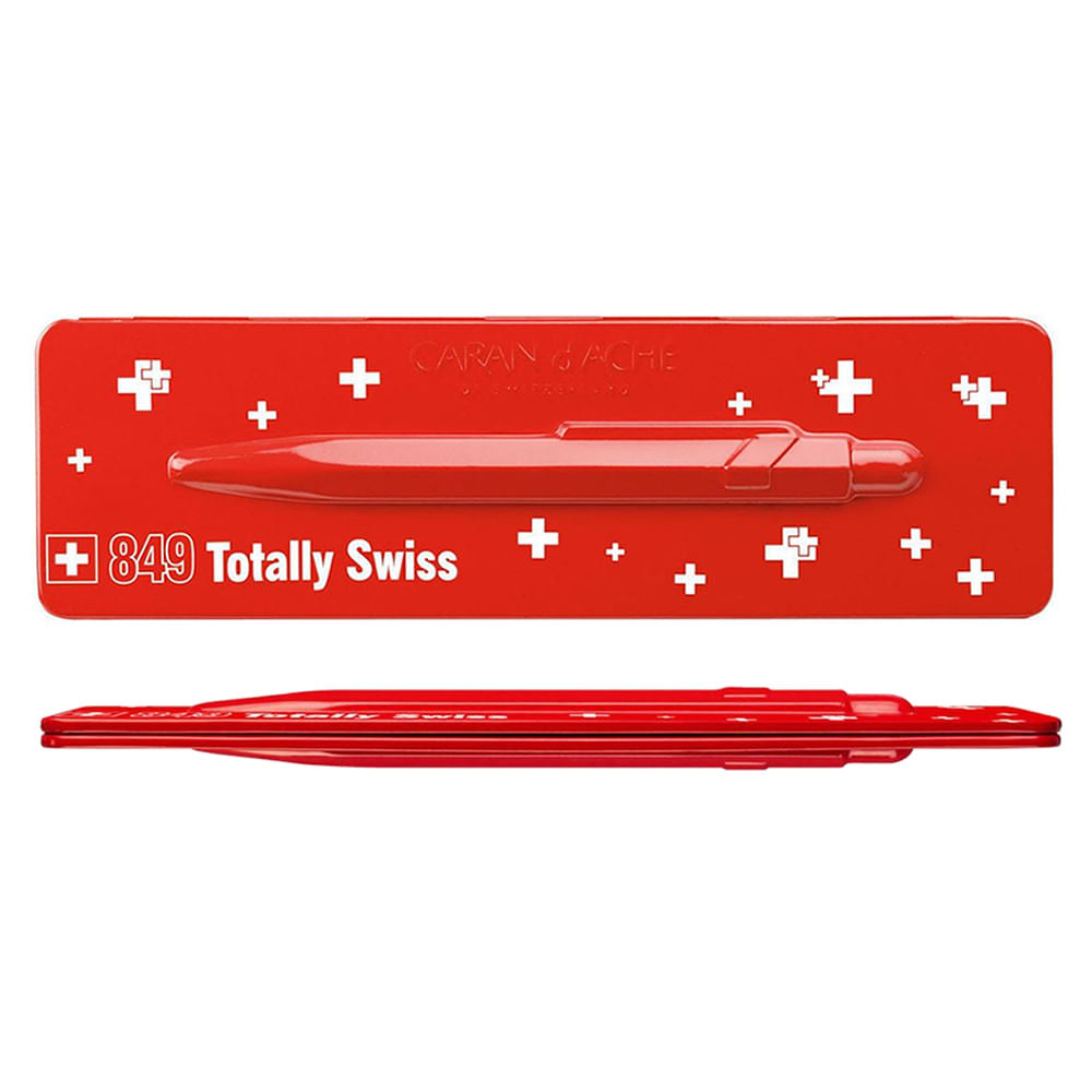 Caneta Esferográfica 849 Caran D'ache Popline com Estojo de Lata Totally Swiss