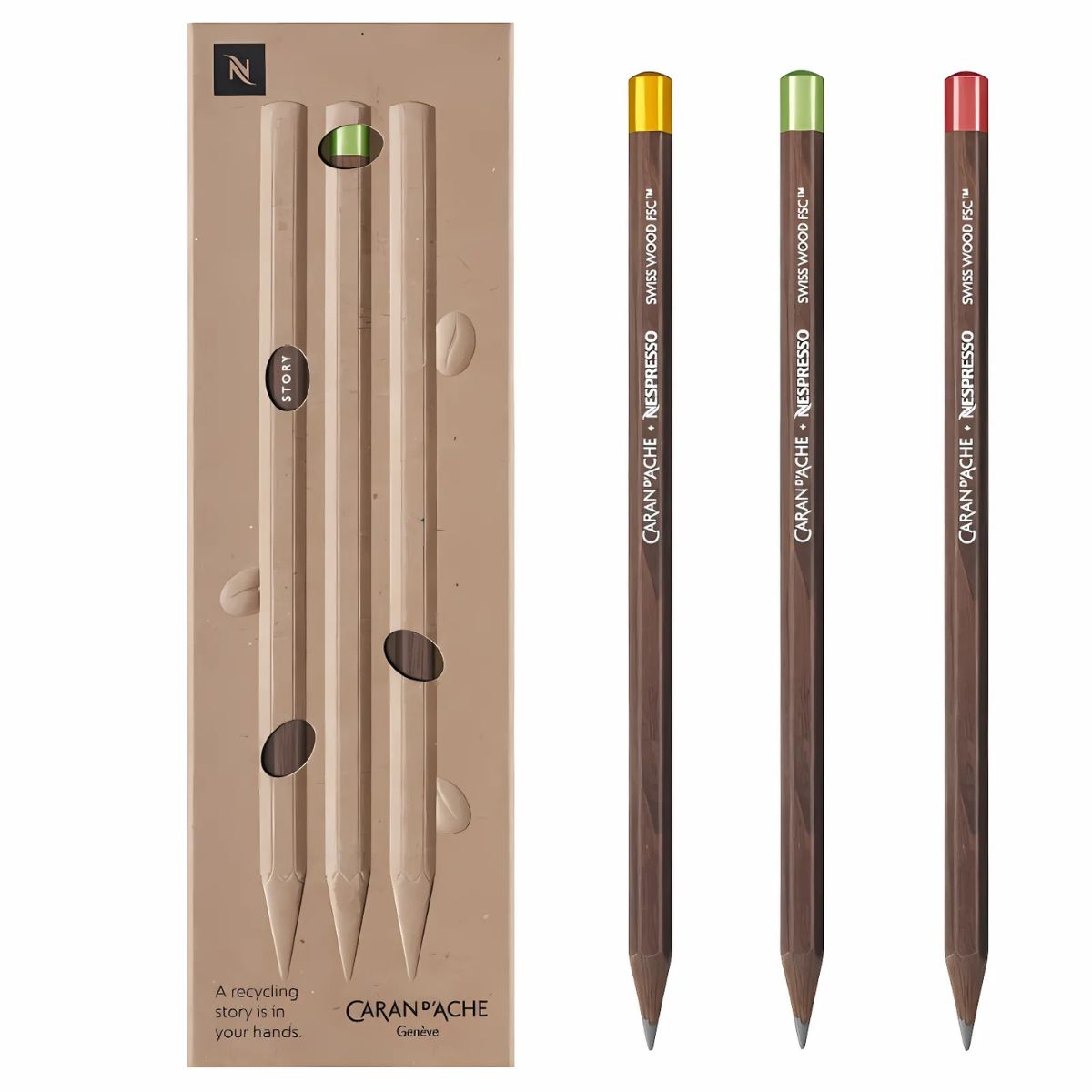 Estojo Lápis de Cor Nespresso Caran D'ache Swiss Wood com 3 Cores