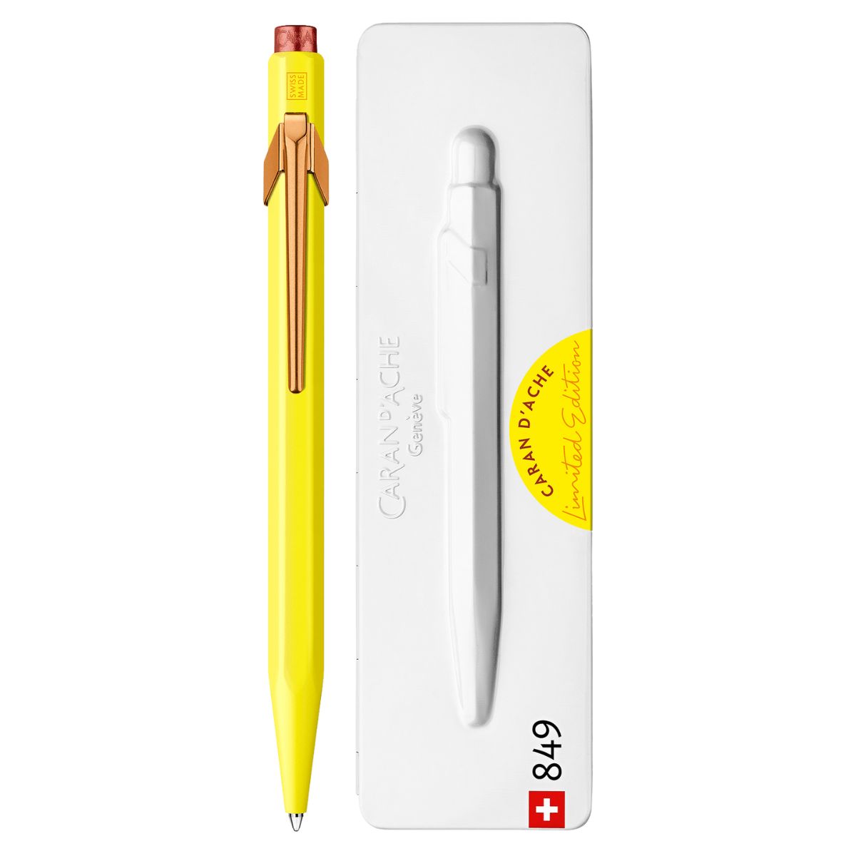Caneta Esferográfica 849 Caran D'ache Claim Your Style com Estojo de Lata - Amarelo Canario