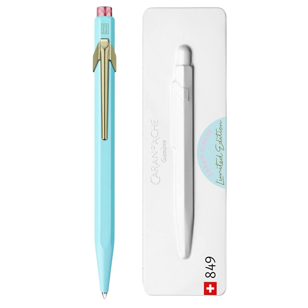 Caneta Esferográfica 849 Caran D'ache Claim Your Style com Estojo de Lata  - Azul Pastel