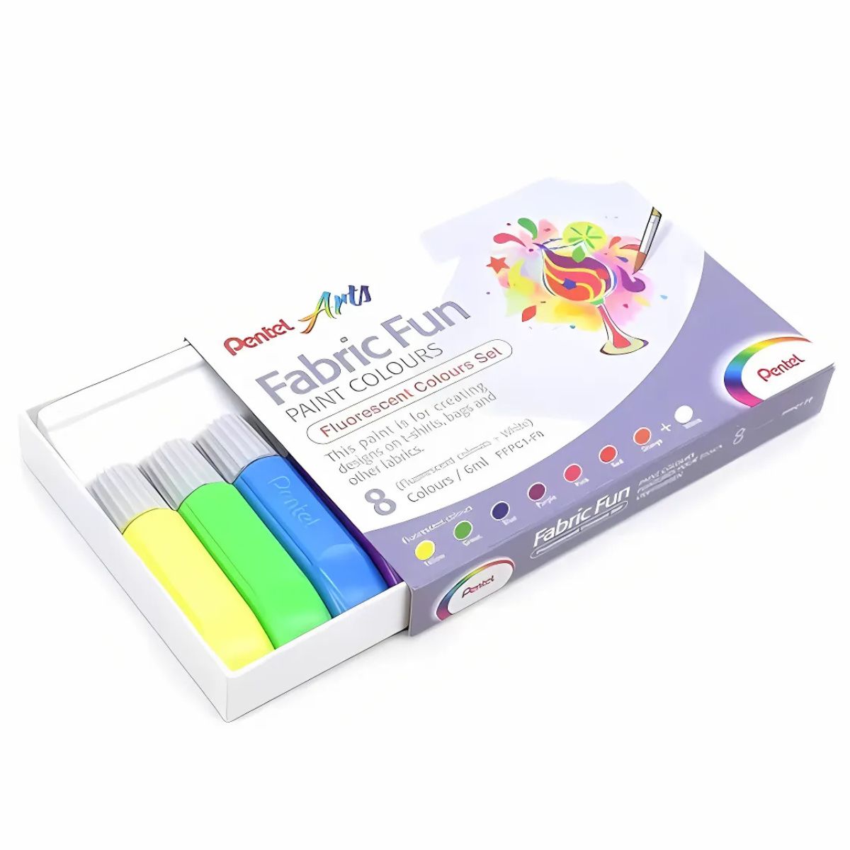 Tinta Aquarela para Tecido Fabric Fun Pentel 6ml com 8 Cores Fluorescente