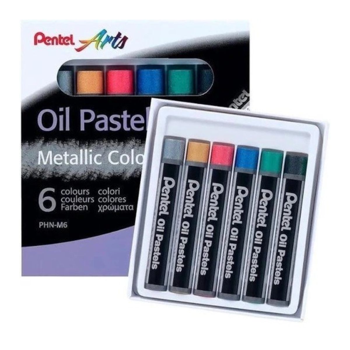 Estojo Giz Pastel Oleoso Phn Pentel com 6 Cores Metálica