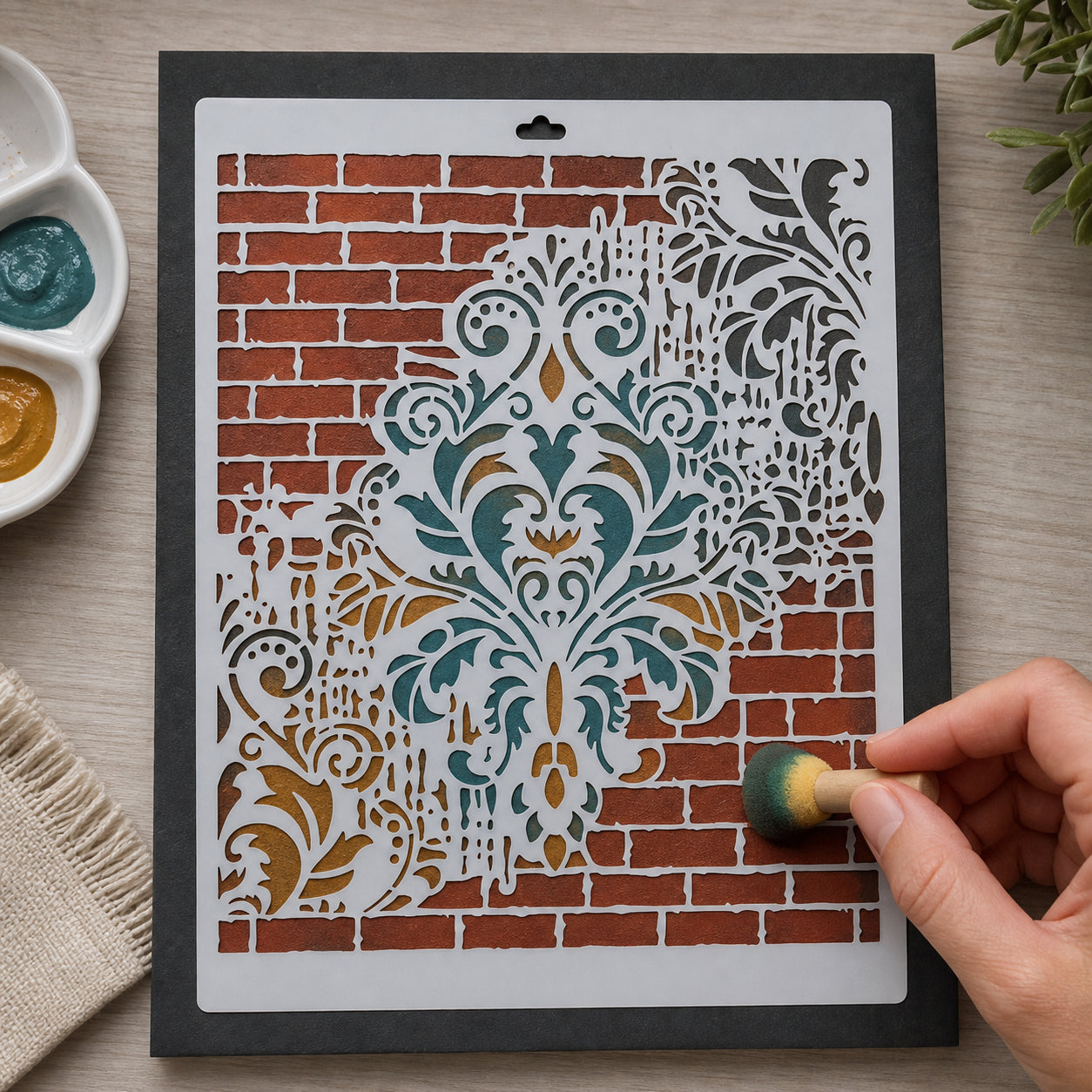 Stencil Retangular Muro com Arabesco 20x25cm para Pintura Decorativa e Artesanato Str-143 - Litoarte
