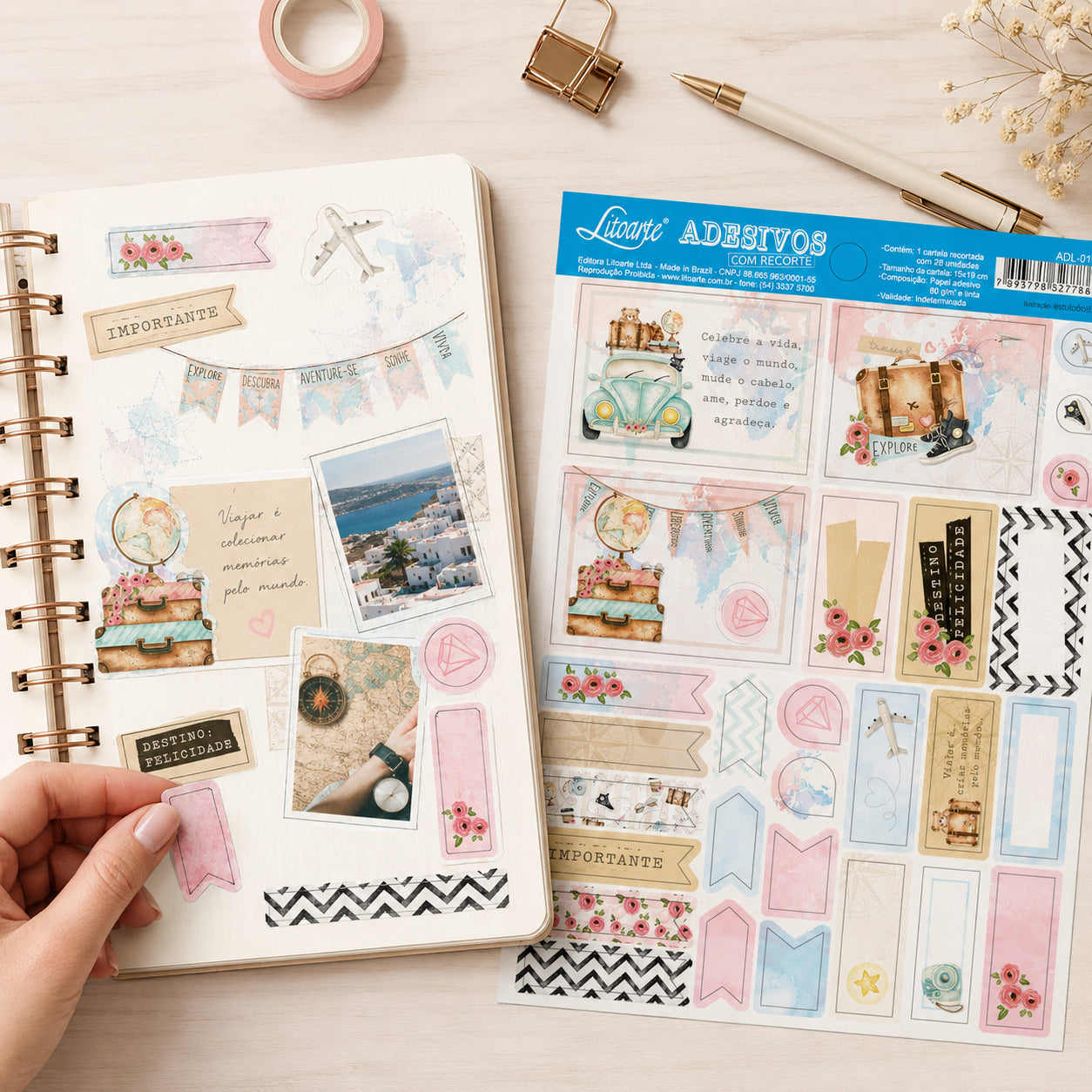 Adesivo com Recorte Coleção Kit Viagem 15x19cm para Artesanato e Scrapbook Adl-015 - Litoarte