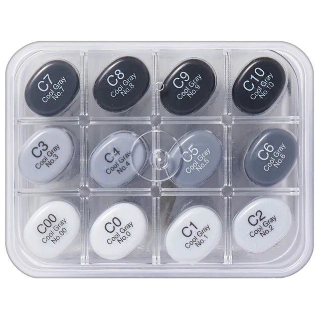 Estojo Marcador Copic Sketch Ponta Dupla com 12 Cores Cinza Frio