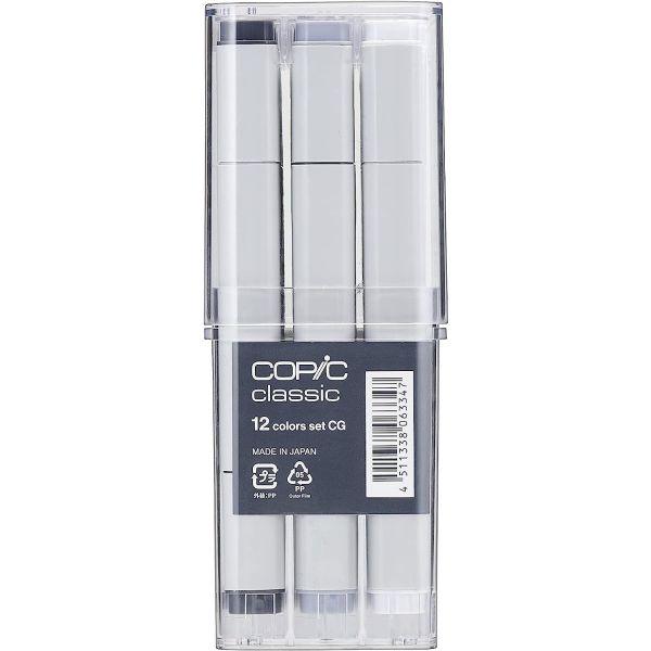 Estojo Marcador Copic Sketch Ponta Dupla com 12 Cores Cinza Frio