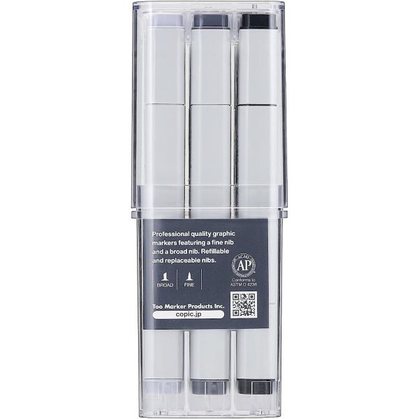 Estojo Marcador Copic Sketch Ponta Dupla com 12 Cores Cinza Frio