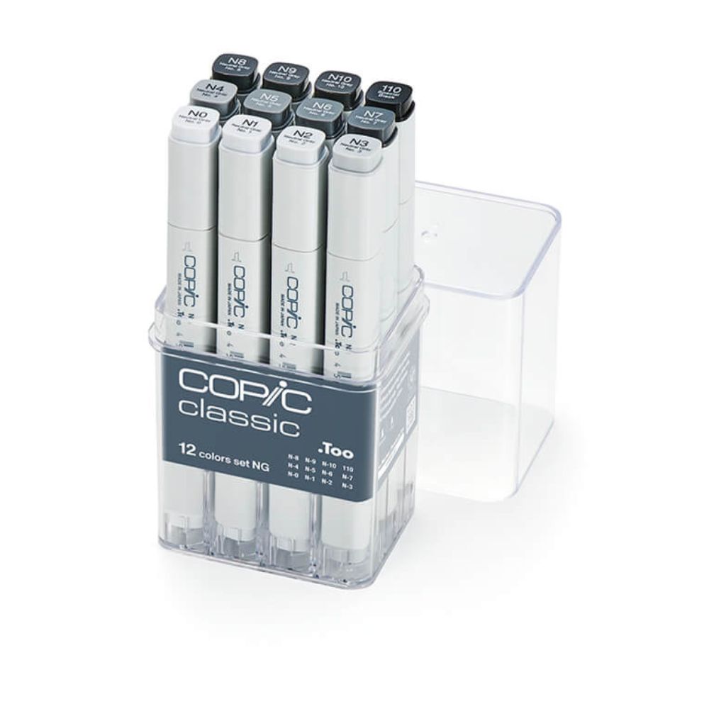 Estojo Marcador Copic Classic Ponta Dupla com 12 Cores Cinza Neutro