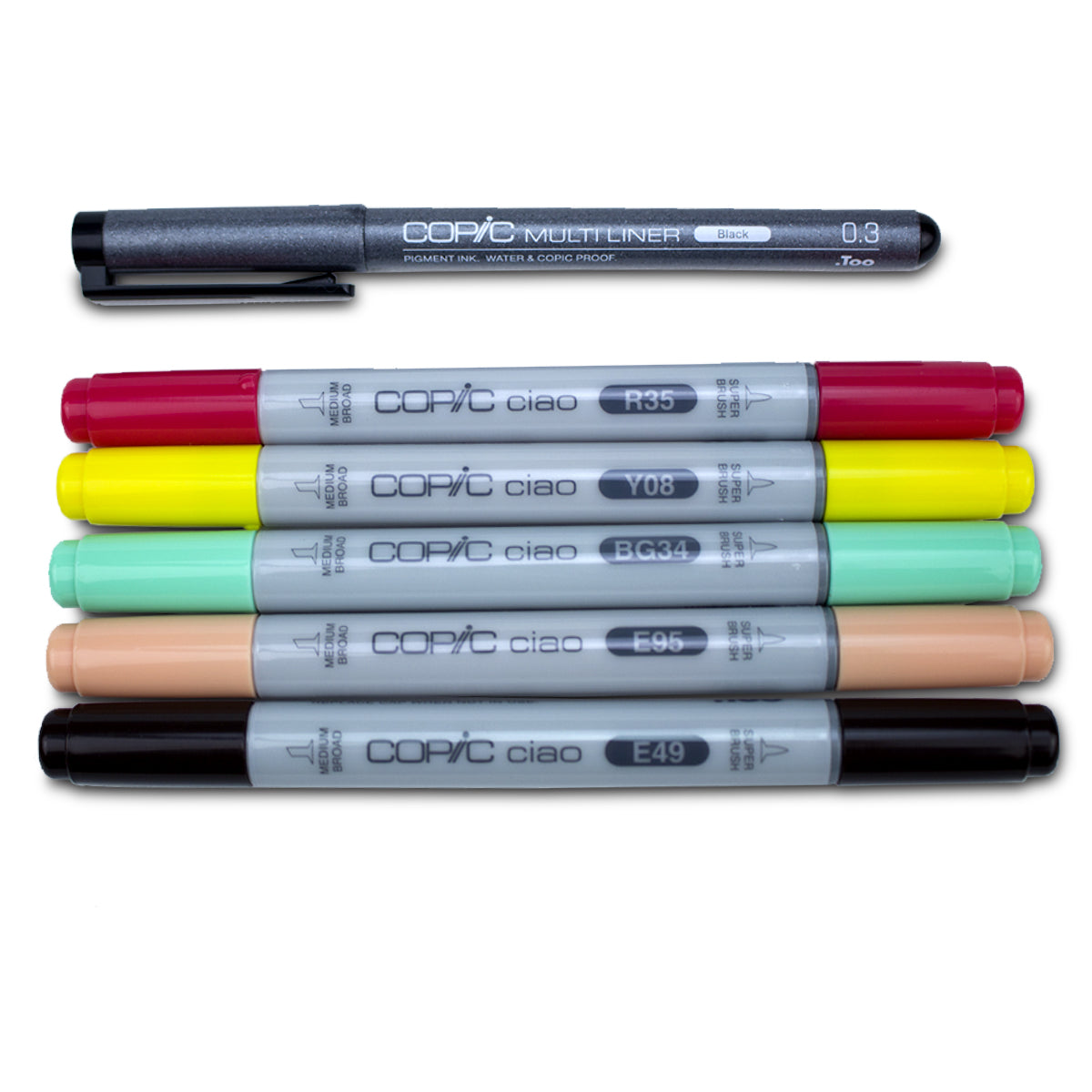 Estojo Marcador Copic Ciao Ponta Dupla Monica com 5 Cores + Multiliner