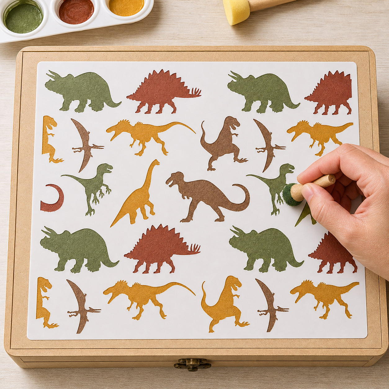 Stencil Retangular Dinossauros 20x25cm para Pintura Decorativa e Artesanato Str-111 - Litoarte