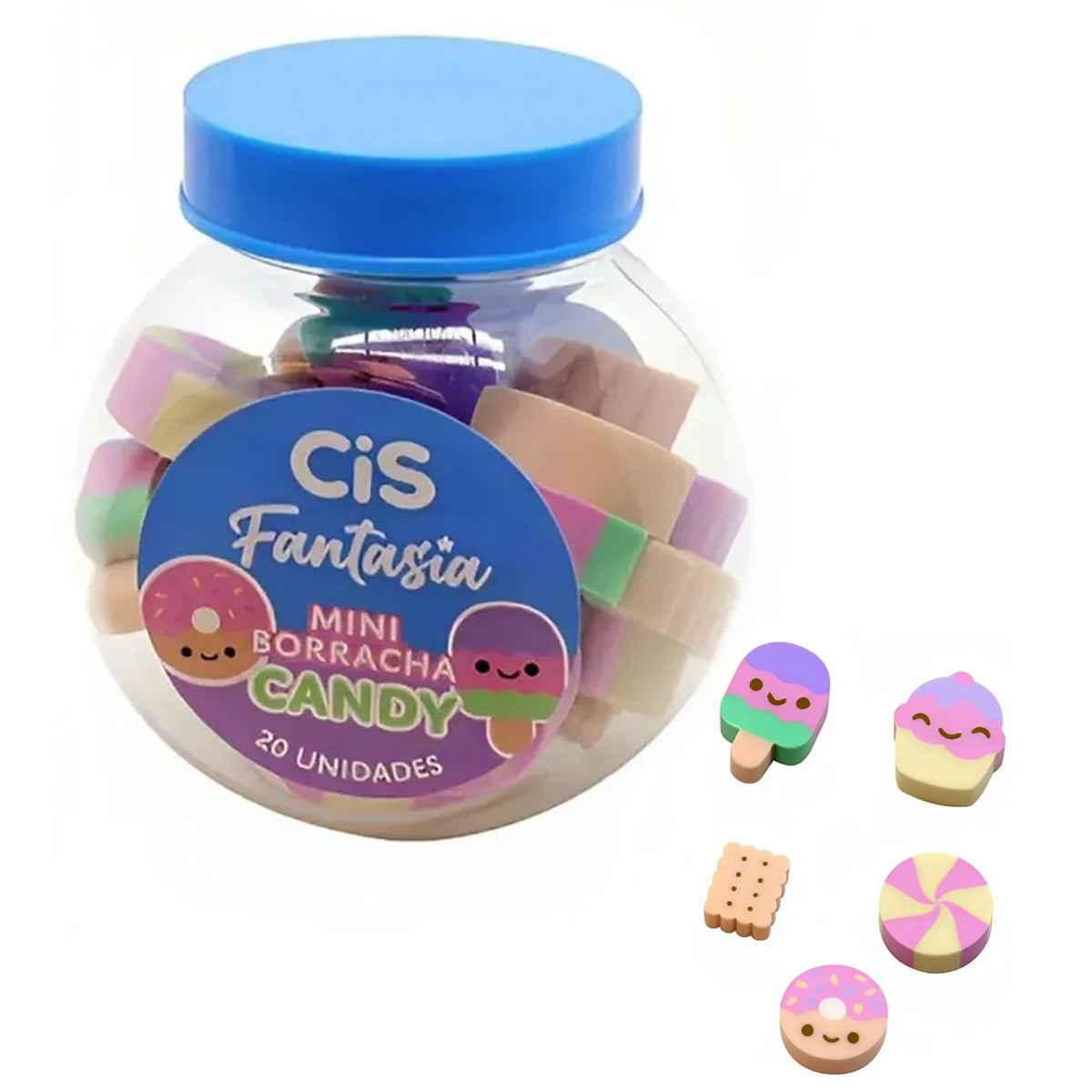 Pote Mini Borracha Escolar Fantasia Candy com 20 Unidades - Cis