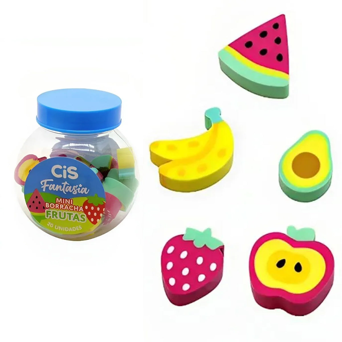 Pote Mini Borracha Escolar Fantasia Frutas com 20 Unidades - Cis
