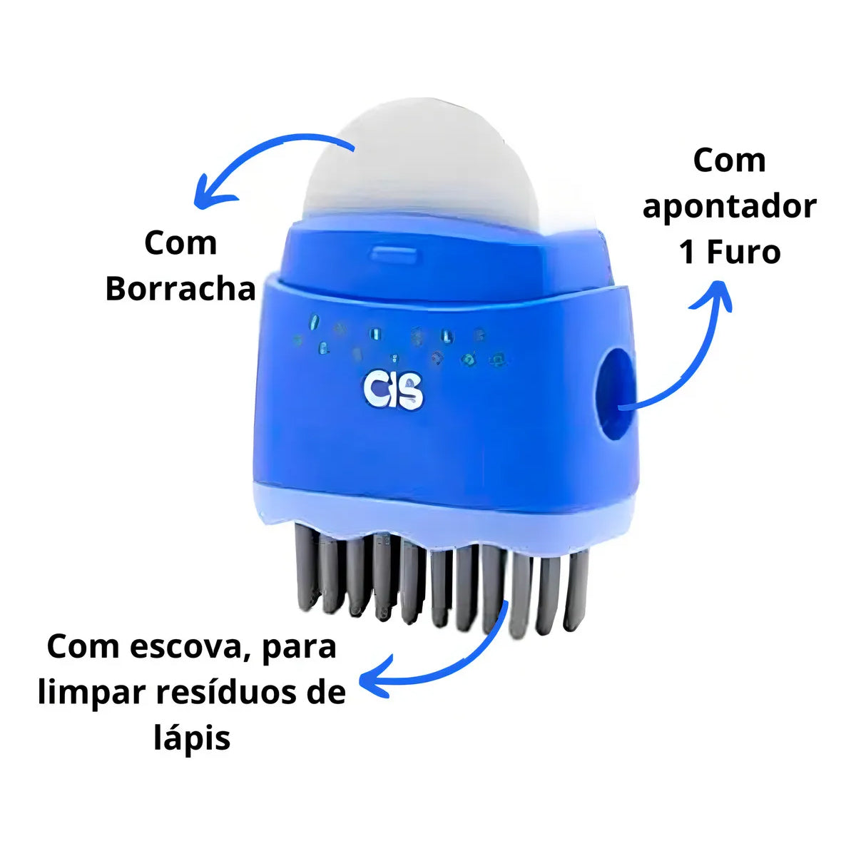 Apontador Escolar 490 com Borracha e Escova 3 em 1 - Cores Sortidas - Cis
