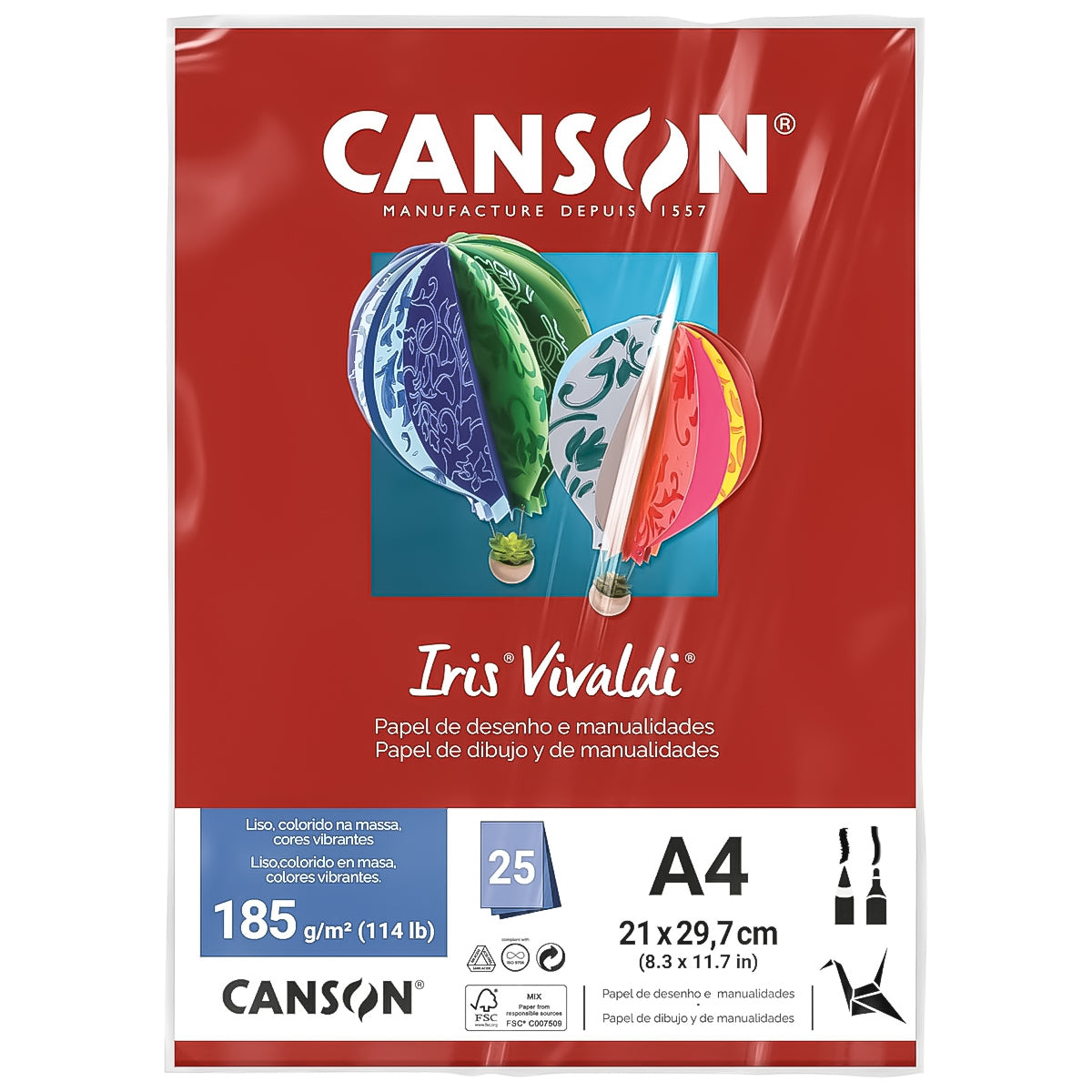 Papel Colorido Canson Iris Vivaldi A4 185 G/M² 25 Folhas Sulfite