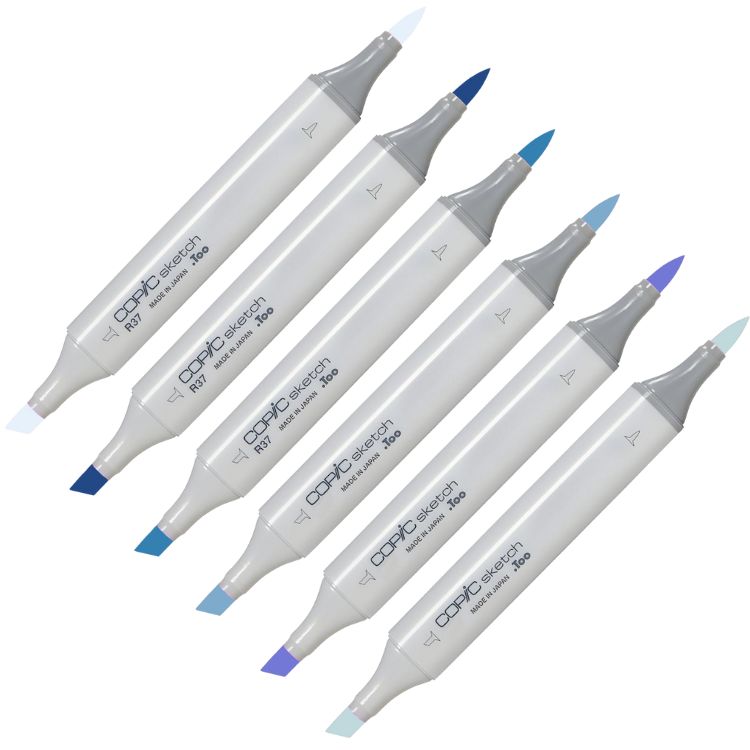 Caneta Marcador Copic Sketch Ponta Dupla Tons de Azul - B BG e BV