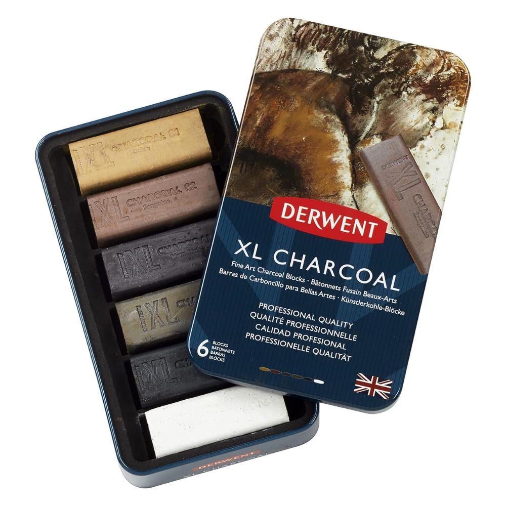 Estojo Carvão Vegetal Xl com 6 Cores - Derwent  