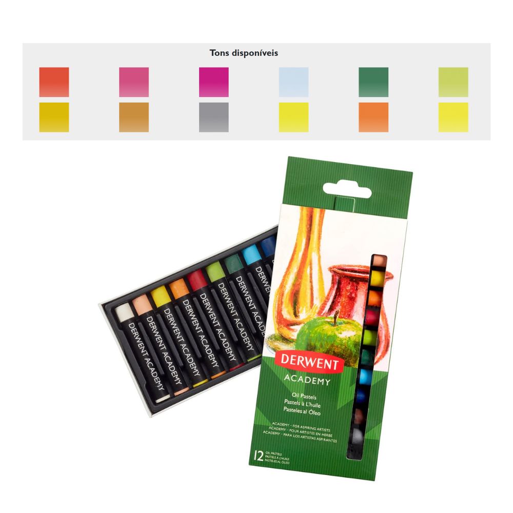 Estojo Giz Pastel Oleoso Academy com 12 Cores - Derwent  