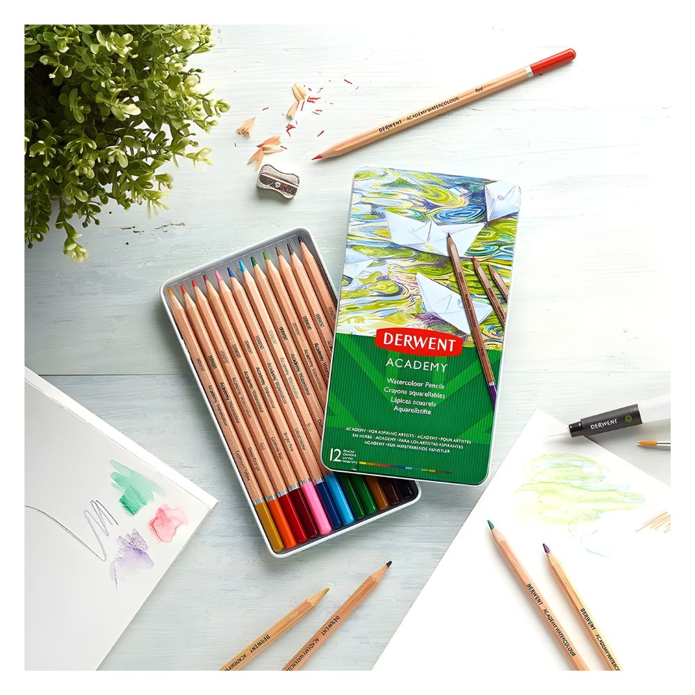 Estojo Lápis de Cor Aquarelável Academy com 12 Cores - Derwent  
